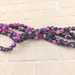 Black Pink 6mm Round Agate Beads Strand Jewelry Making Supplies